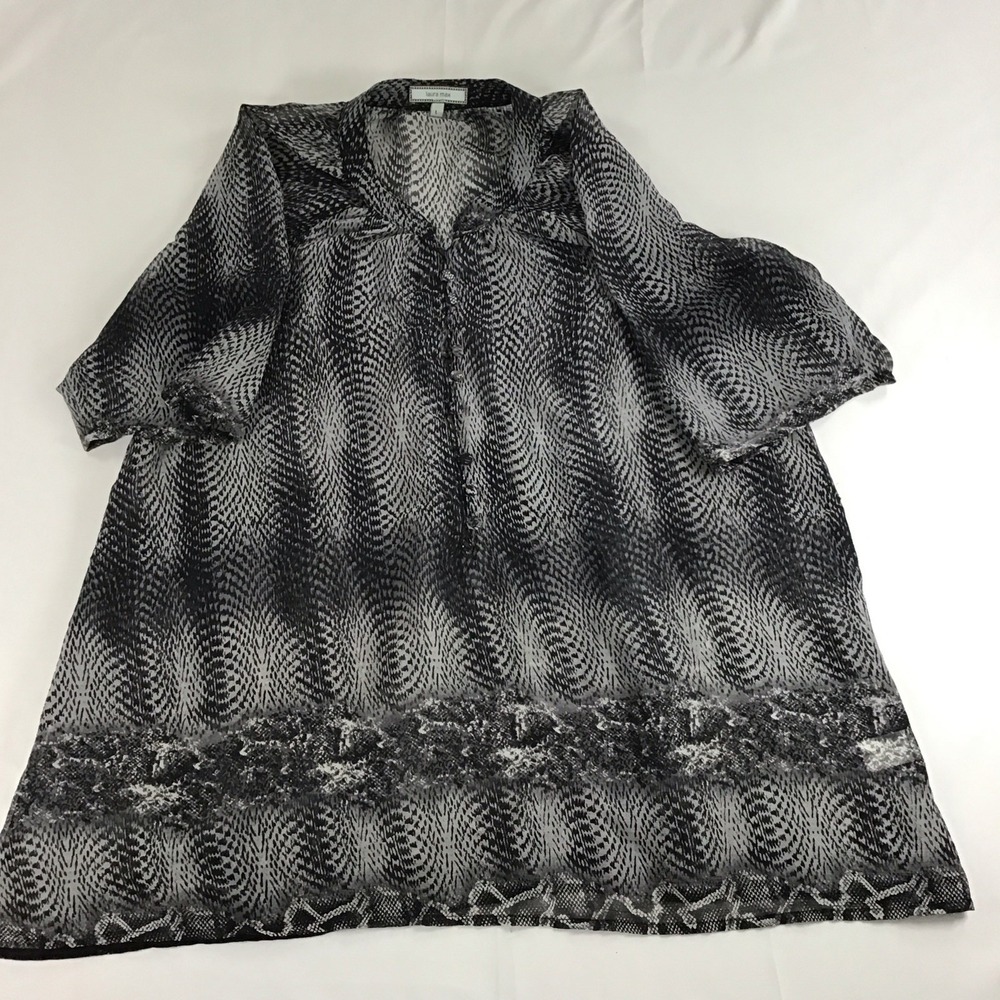 Laura Max Sheer Black Snake Print Women's 3/4 Sleeve Blouse Sz L USA Made